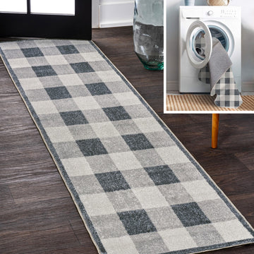 Gingham Gradient Plaid Cottage Machine-washable Area Rug